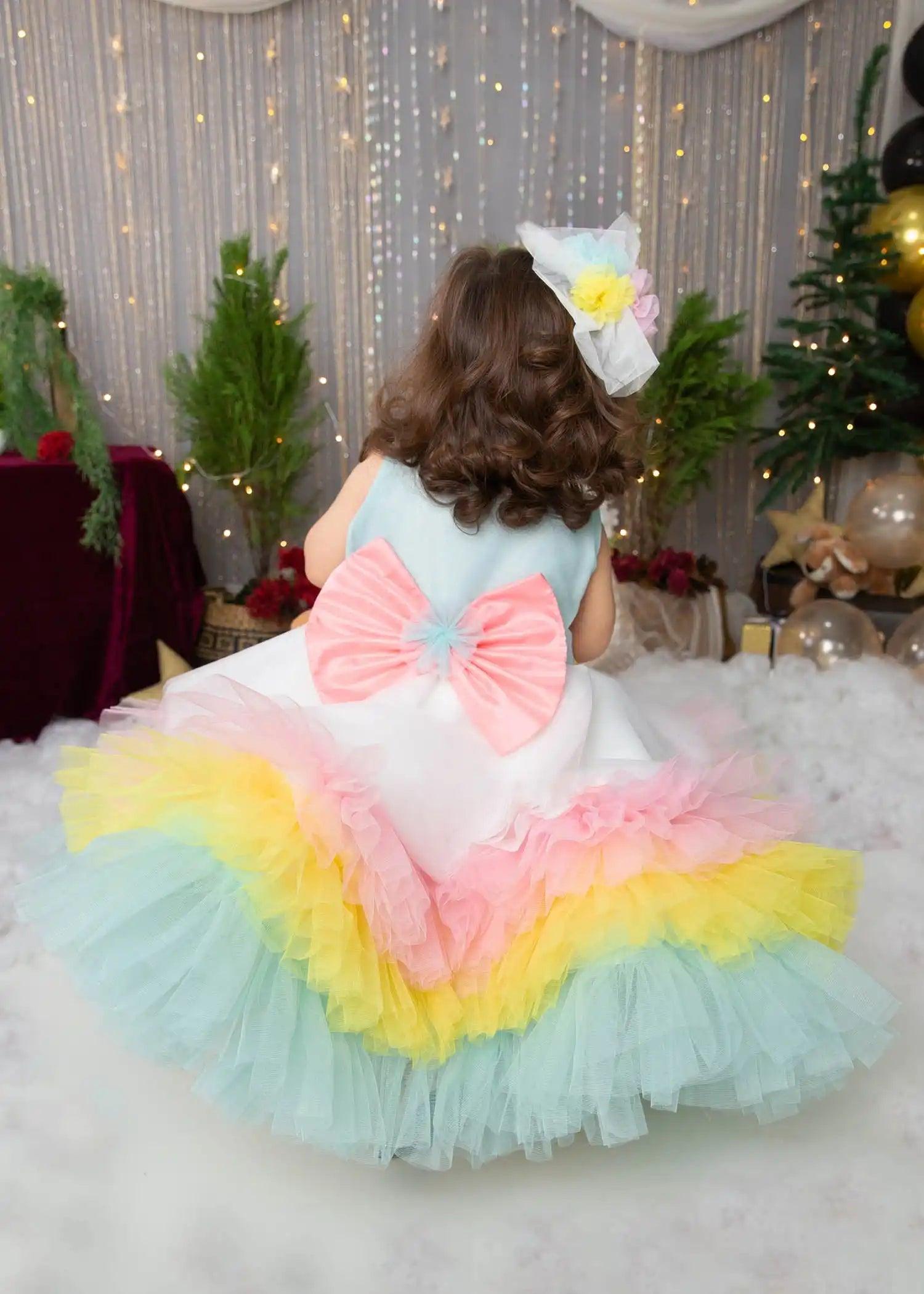 Back view of Pastel Rainbow Tutu Dress for toddlers