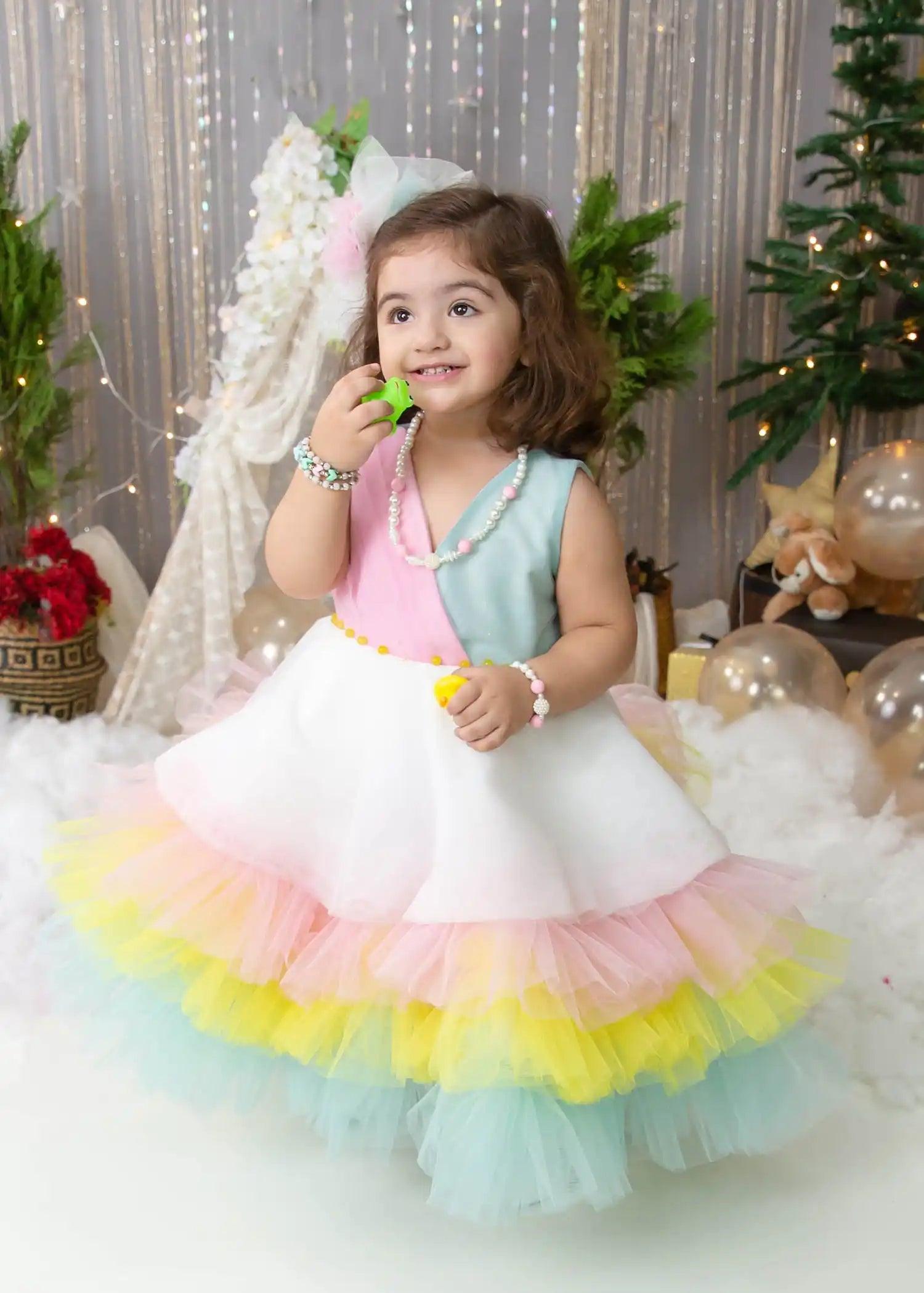 Side view of girls' Pastel Rainbow Tutu Dress