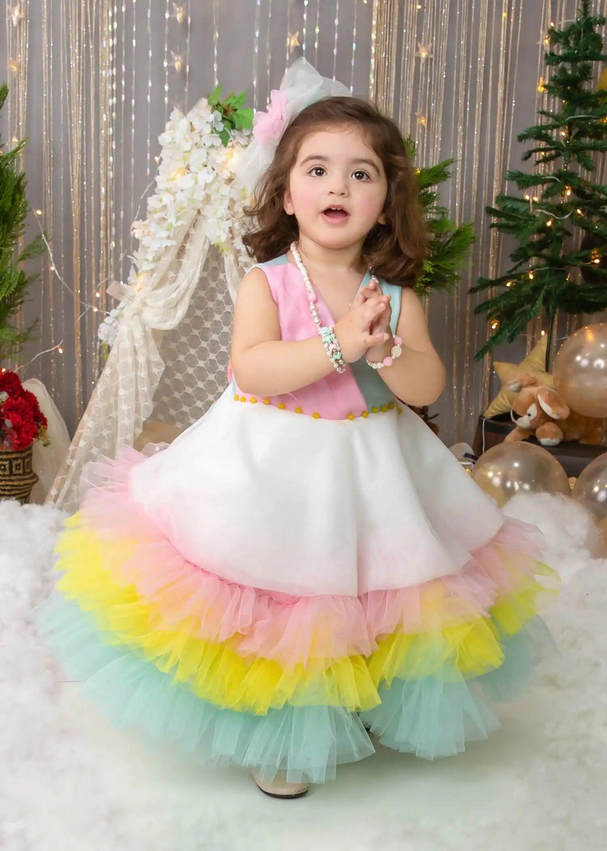 Adorable Pastel Rainbow Tutu Dress for Toddlers front view