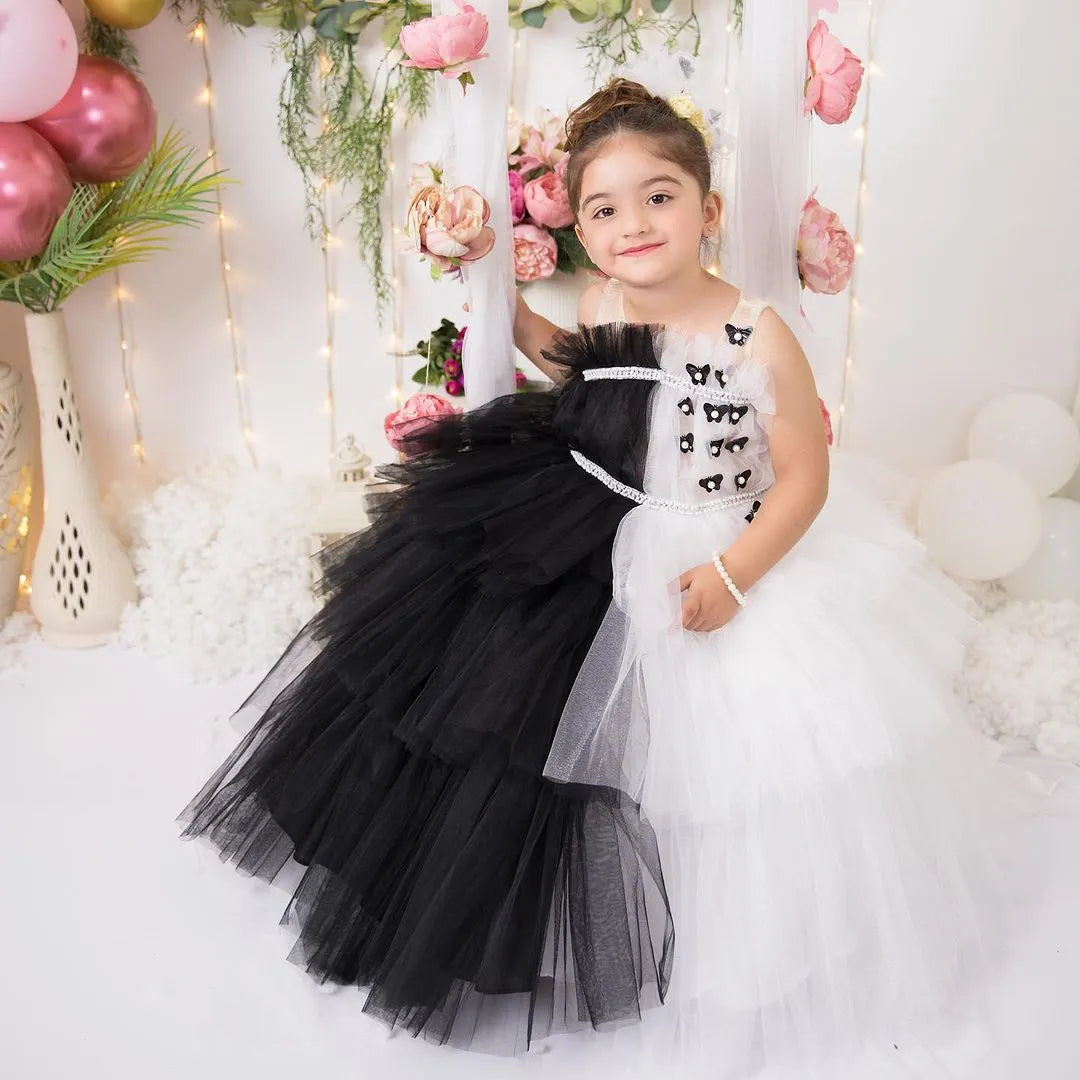 Butterfly Kisses White and Black Flower Girl Dress