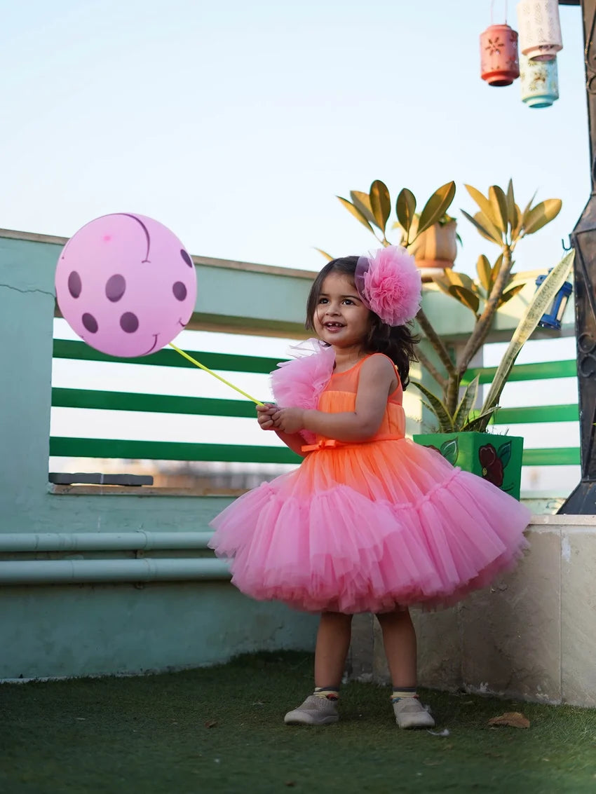 Side view of girls' tulle tutu birthday dress showing layered, fluffy skirt