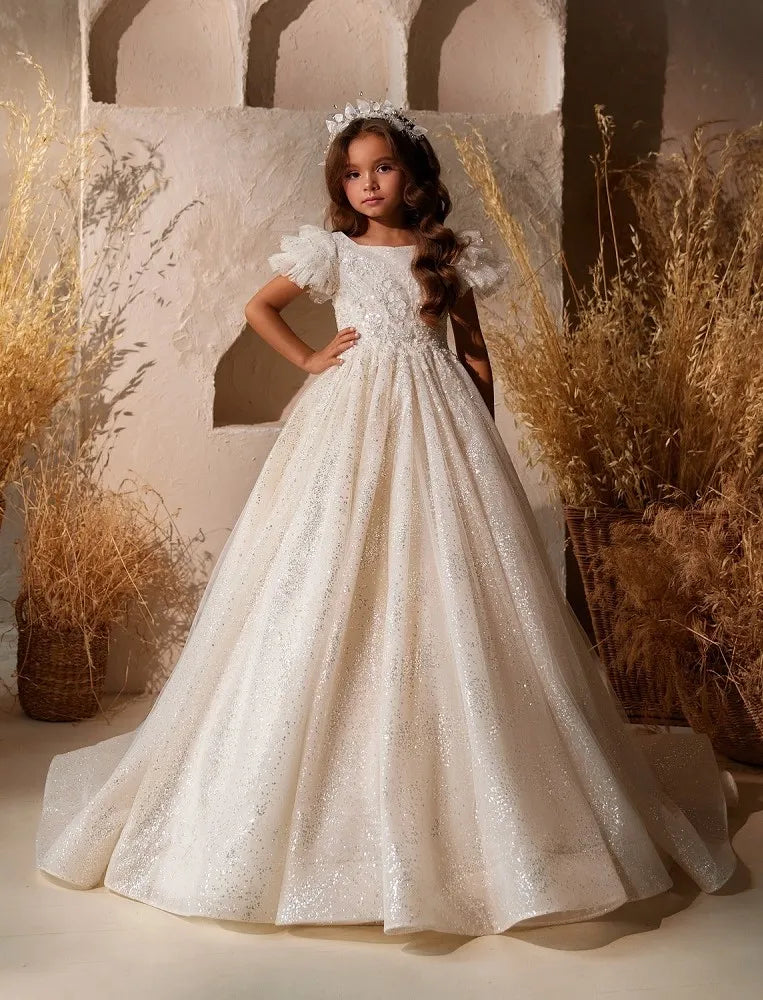 Ivory Embellished Tulle Sparkle Dress