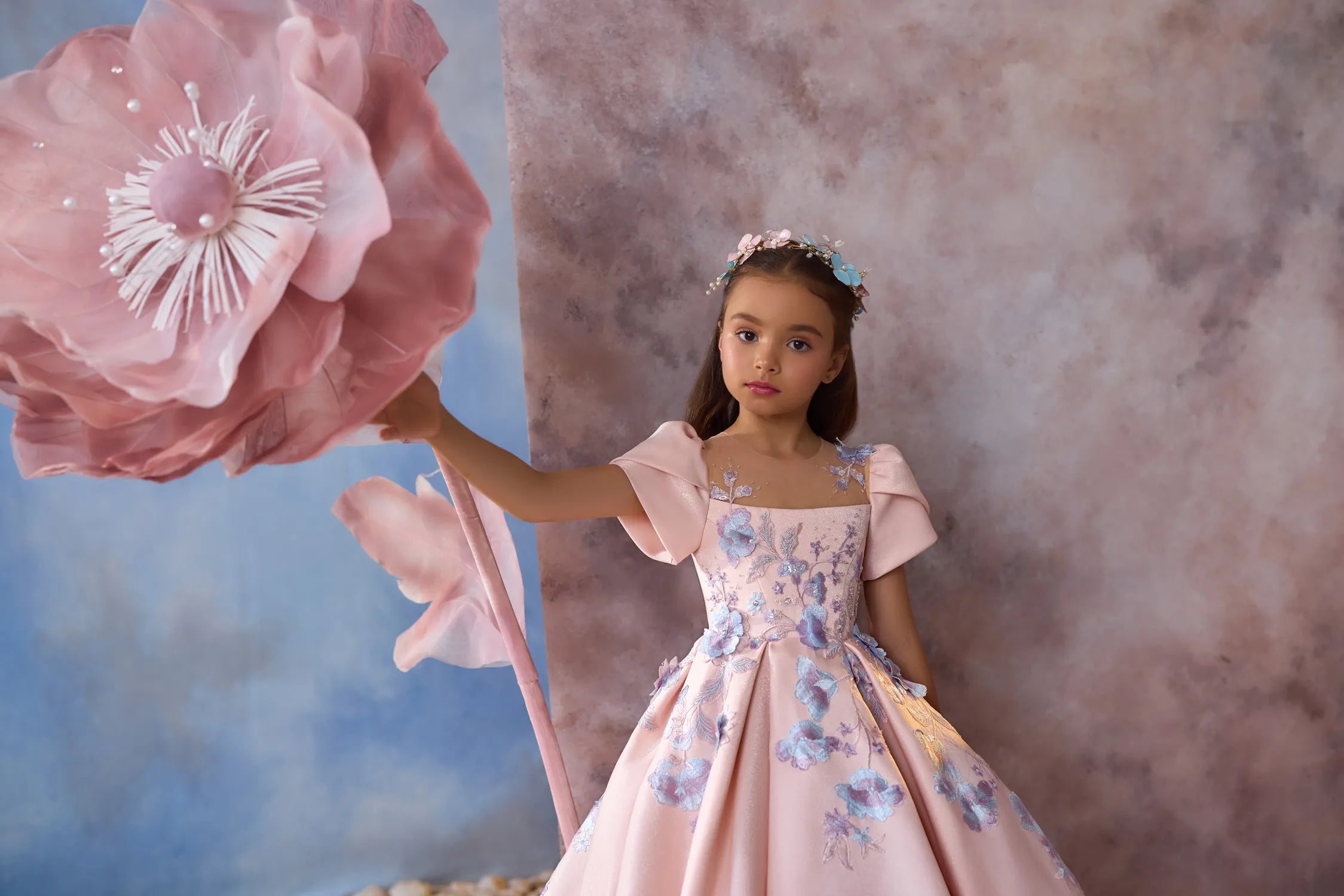 Pink & Lavender Floral Couture Flower Dress