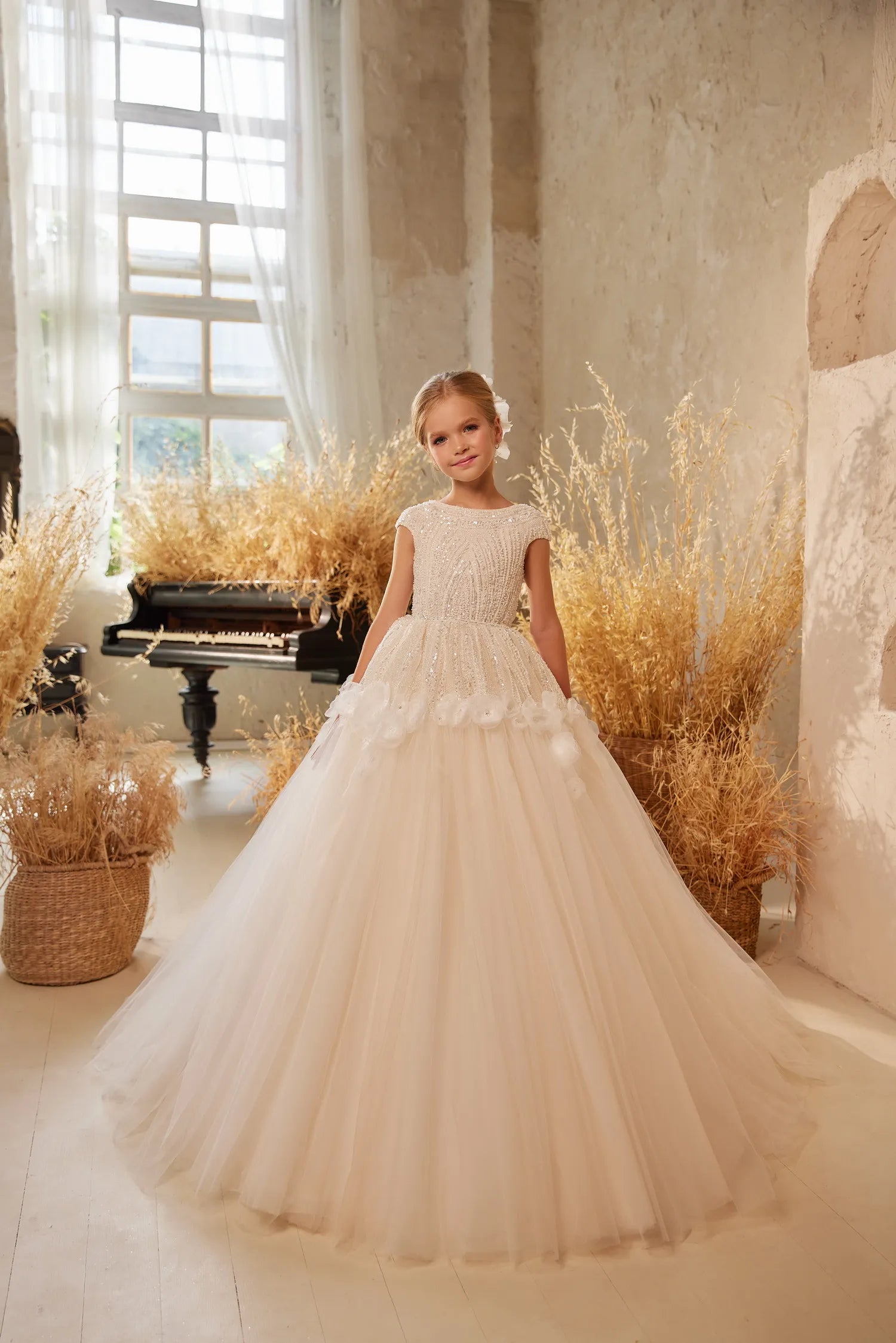 Front view of the luxurious Sequins Sparkle Tulle Flower Girl Dress by Choosify.