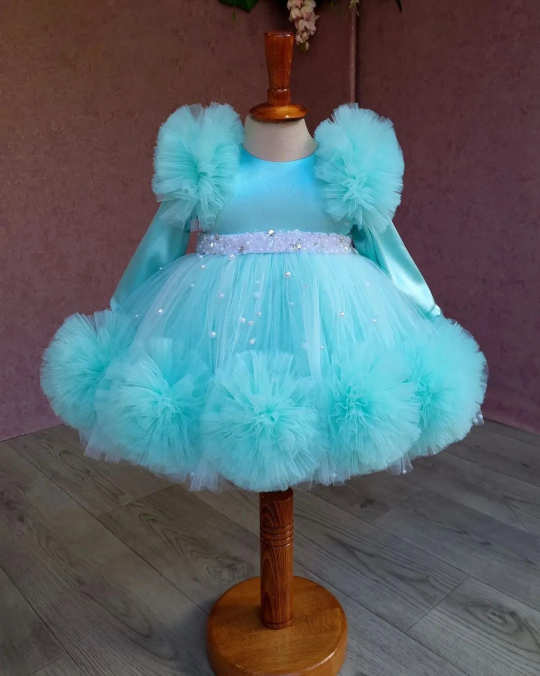 Girls' Aqua Blue Princess Tulle Dress front view