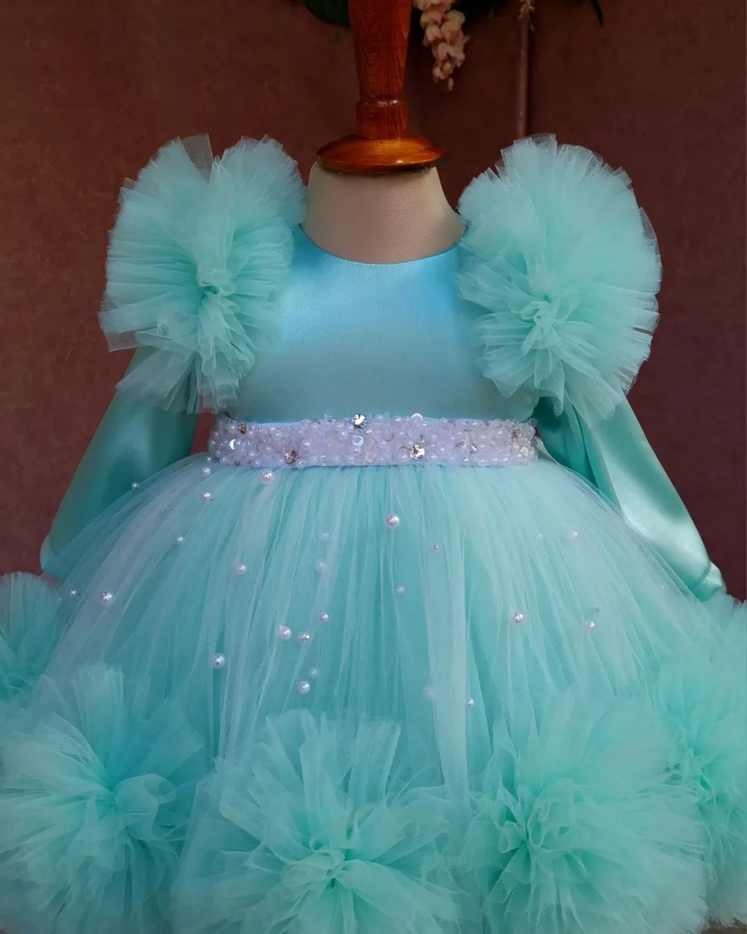 Girls' Aqua Blue Princess Tulle Dress close view