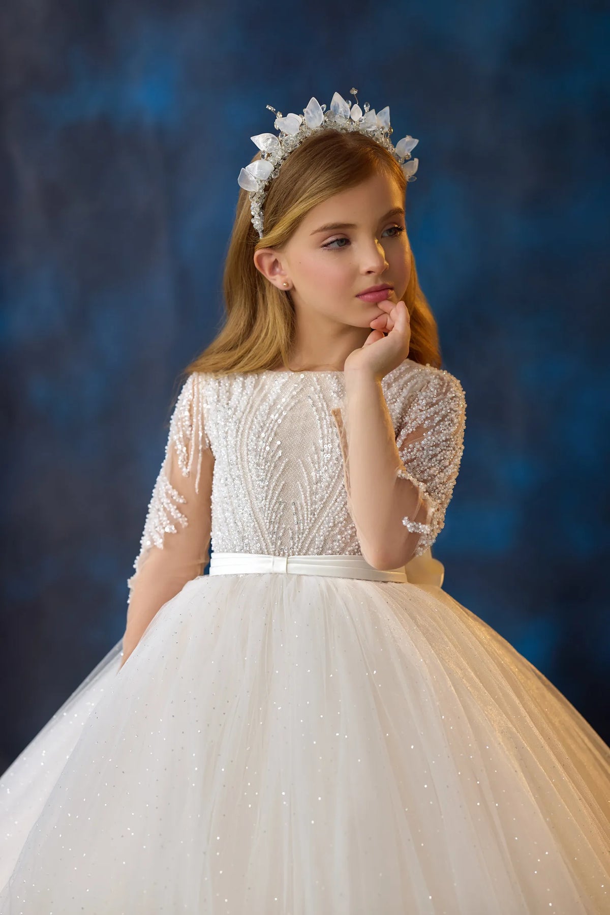 Sparkle White Flower Girl Beaded Dress