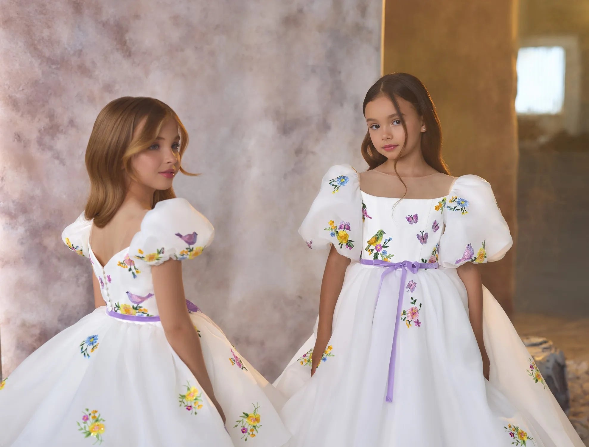 Whimsical Floral White Flower Girl Embellished Dress